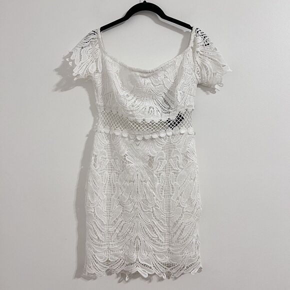 Fashion Nova White Dessert First Crochet Short Dress Size M Off Shoulder Wedding - Picture 1 of 6